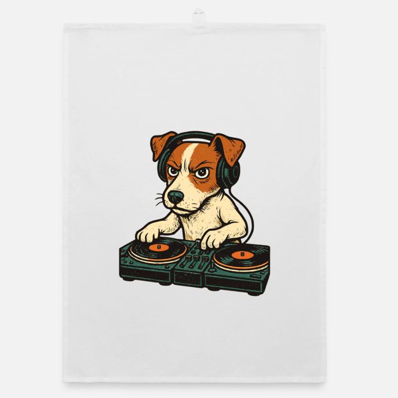 Jack Russell Terrier DJ Turntables Techno Geschenk Organic Geschirrtuch