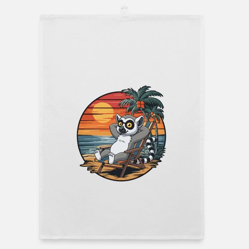 Funny Lemur on Beach Summer Vacation Sunset Organic dish towel