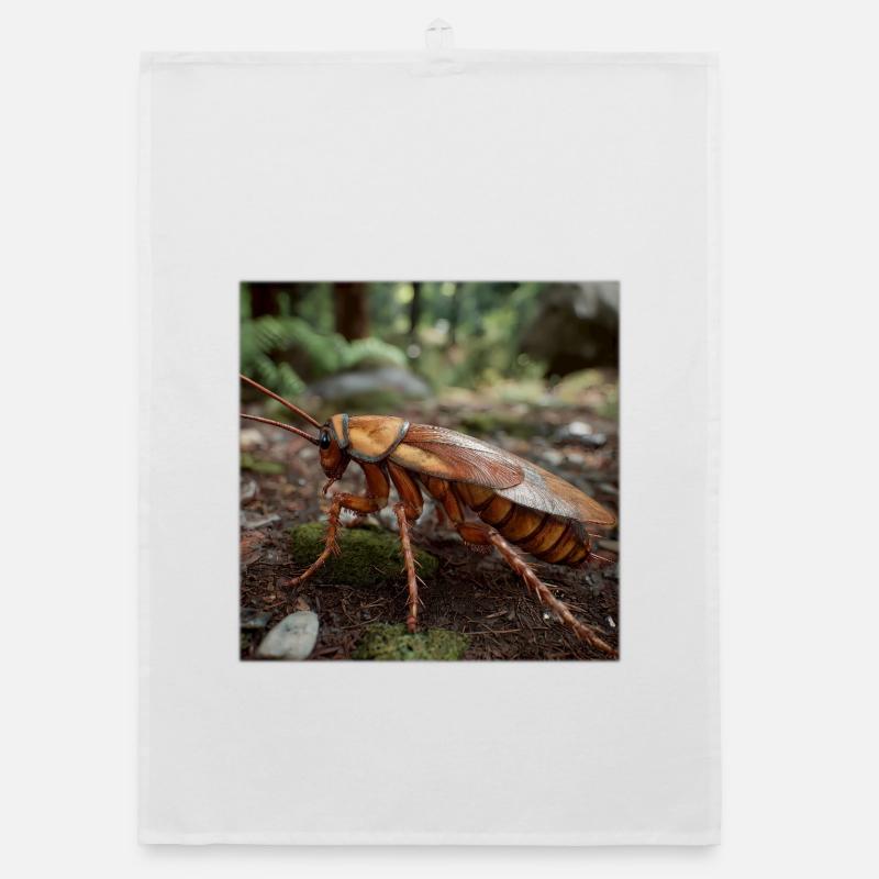 Realistic Cockroach – Macro Insect Design - Organic dish towel - white