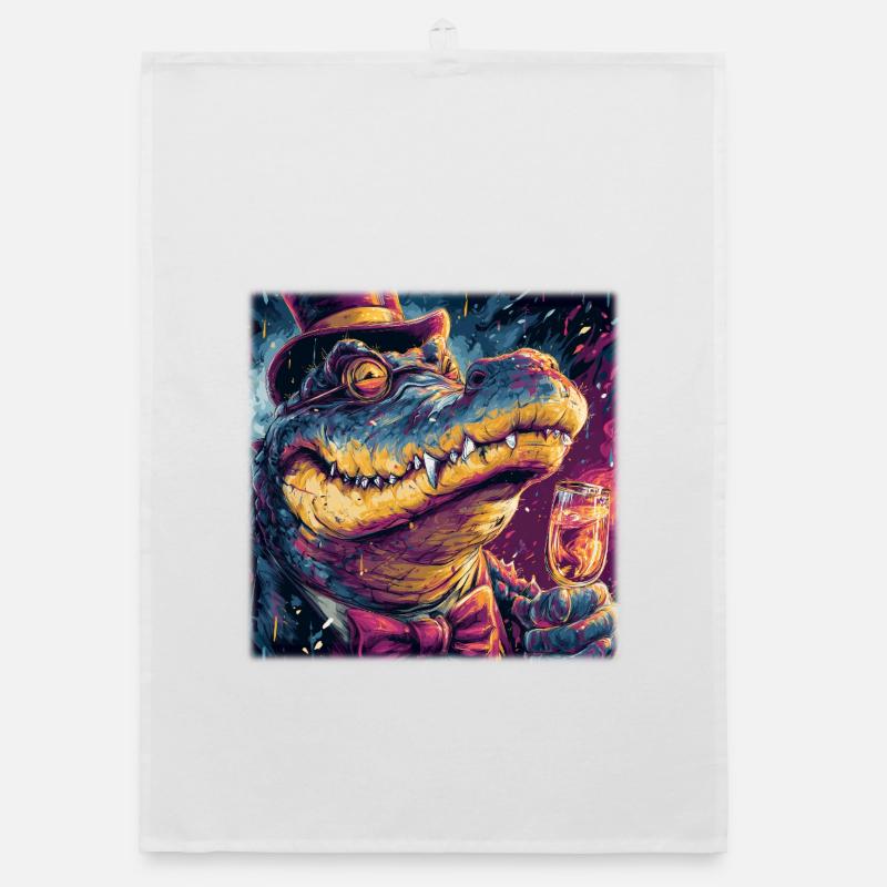 Gentleman Crocodile avec haut-de-forme et champus Torchon bio