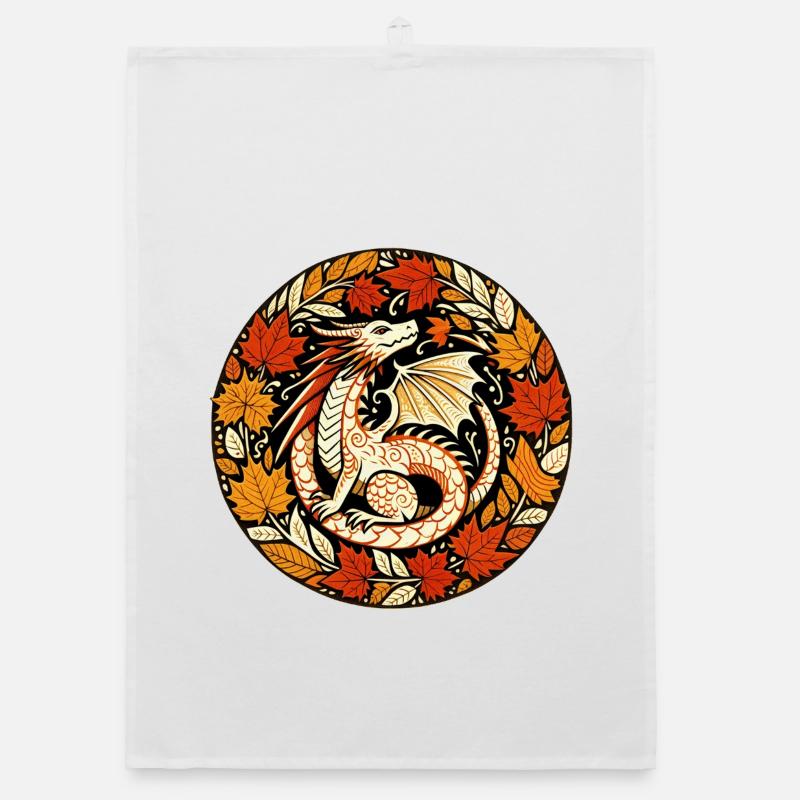 Autumn Dragon Circular Leaf Pattern Organic dish towel