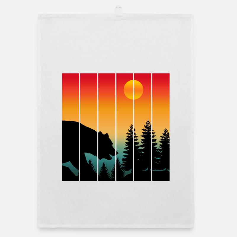 FAUNE DES OURS AU COUCHER DU SOLEIL NATURE - Torchon bio - blanc