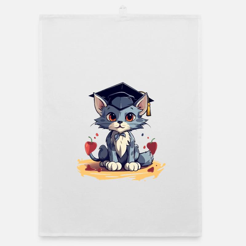 Abschluss Katze mit Graduationskappe Organic Geschirrtuch