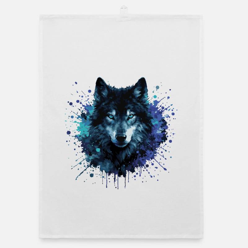 Aquarelle de loup – Éclaboussure de couleur Torchon bio