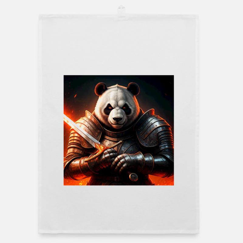 Panda warrior in fire armor Organic dish towel