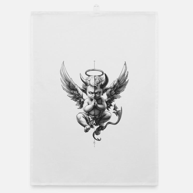 Angels and Devils: Black and White Organic dish towel