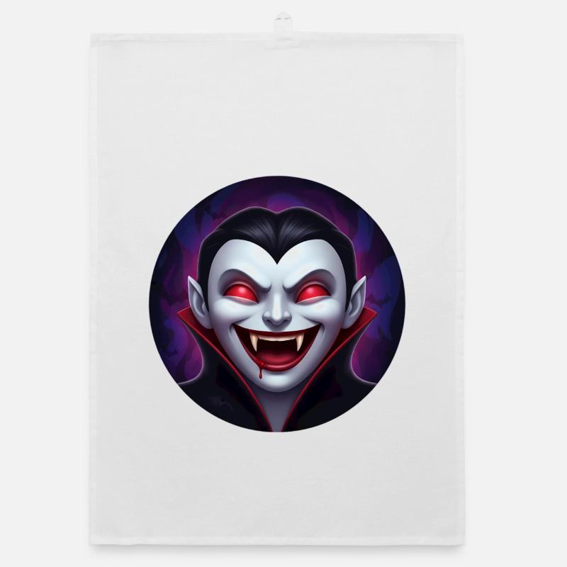 Sourire de vampire – regard rouge - Torchon bio - blanc