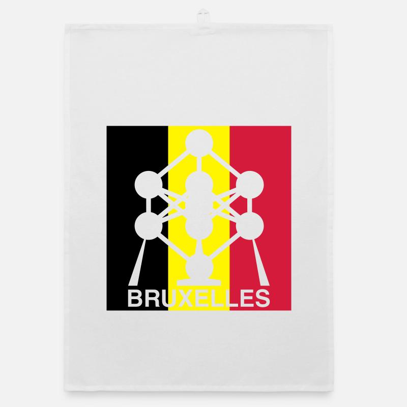 Atomium Brussels – Quadrat-Design mit belgischer Flagge Organic Geschirrtuch