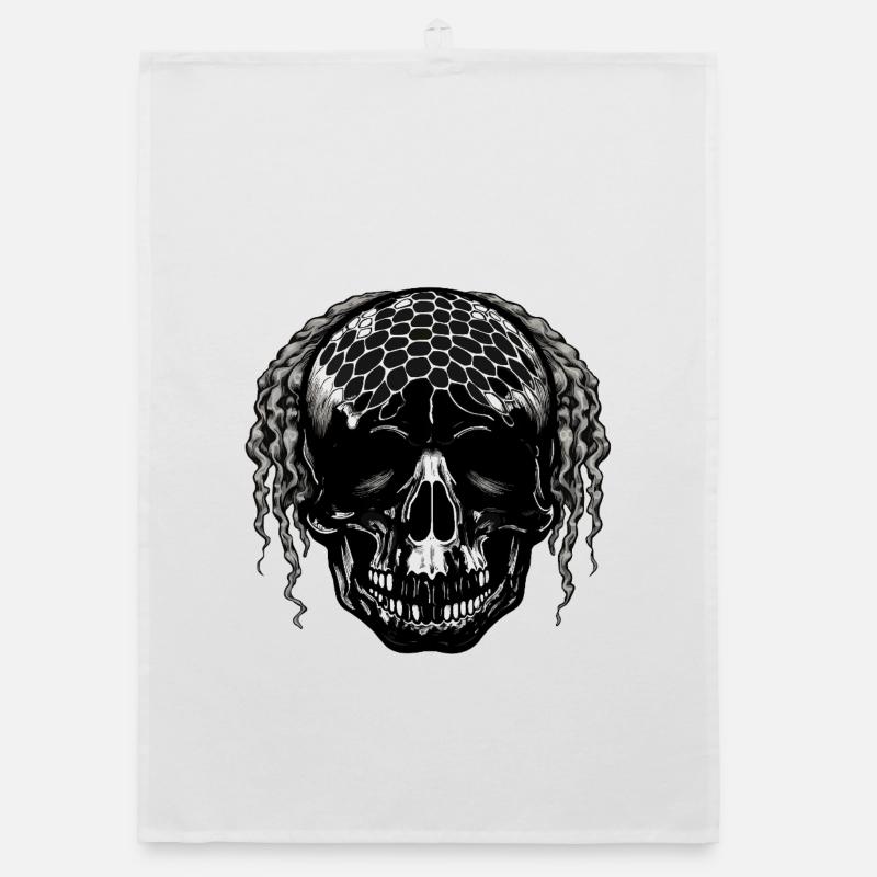 Skull with Mesh Pattern Dreadlocks Organic dish towel