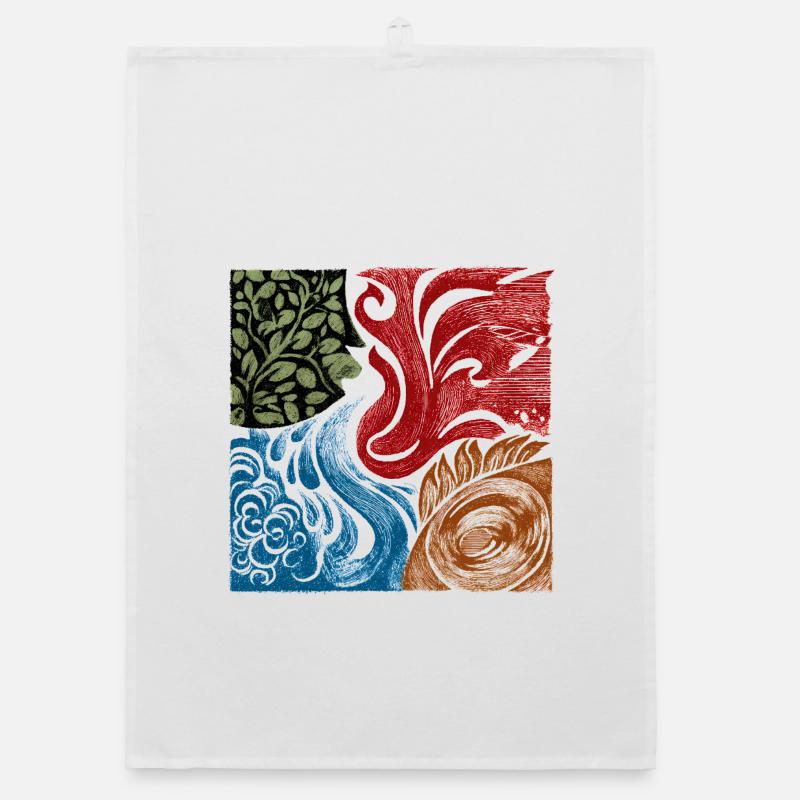 Quatre Éléments Nature Graphique Spirituel - Torchon bio - blanc