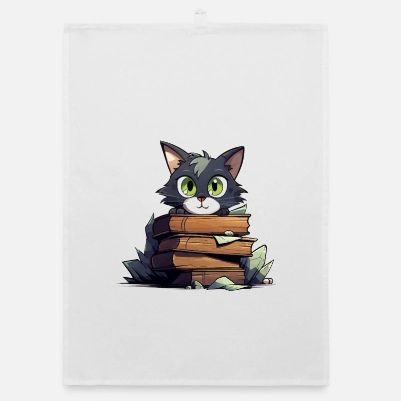 Cat Book Stack Organic dish towel