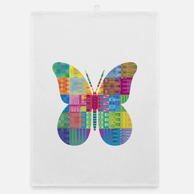 Colorful Patchwork Butterfly - Organic dish towel - white