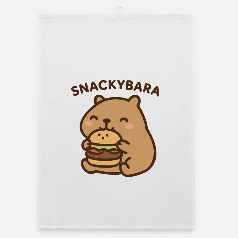 Snackybara – Capybara mit Burger Organic Geschirrtuch