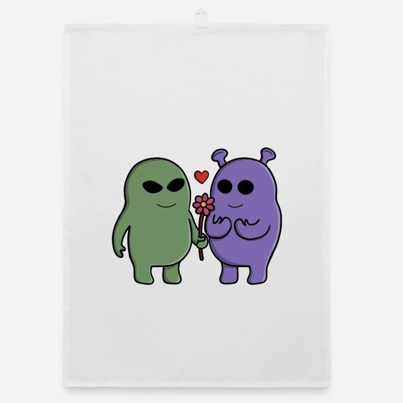 Cute Intergalactic Alien Couple Organic dish towel