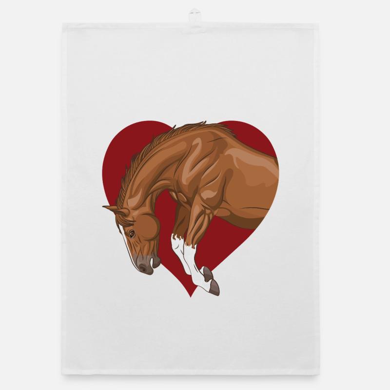 Ein Pferd, das in ein rotes Herz springt Organic Geschirrtuch