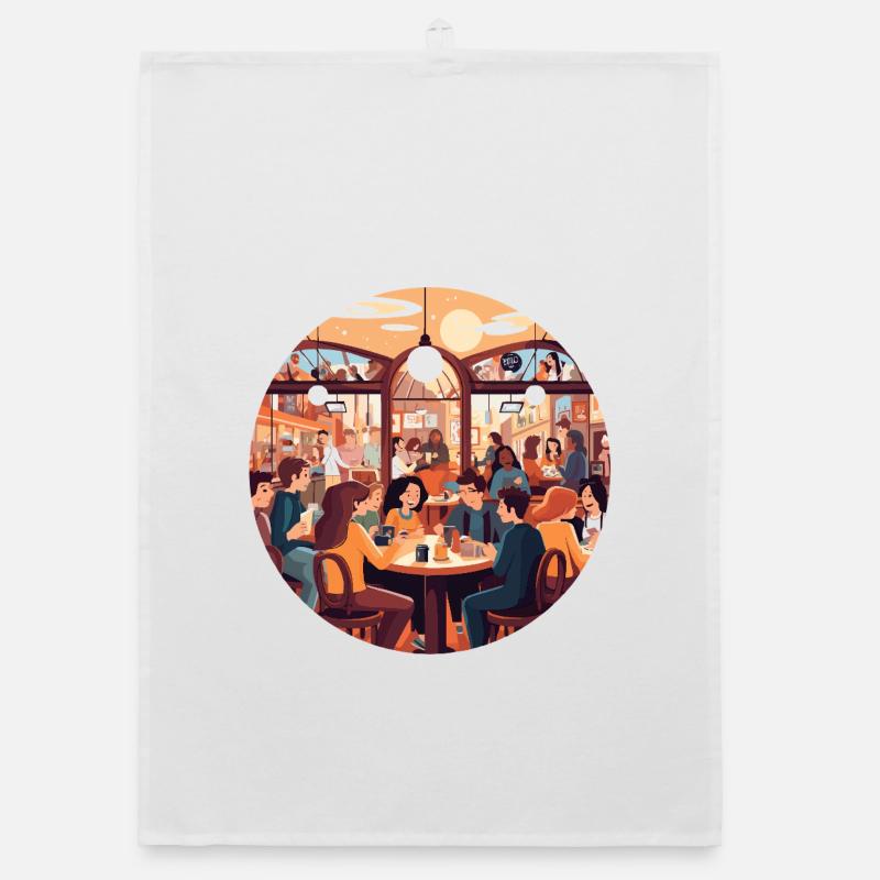 Cafe conversations in the evening light Organic dish towel