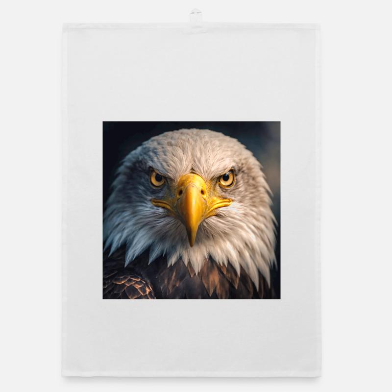 Aigle en gros plan : Regard doré - Torchon bio - blanc