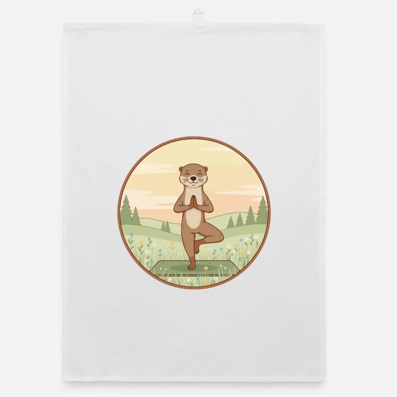 Yoga Otter Animal Doing Tree Pose Organic dish towel