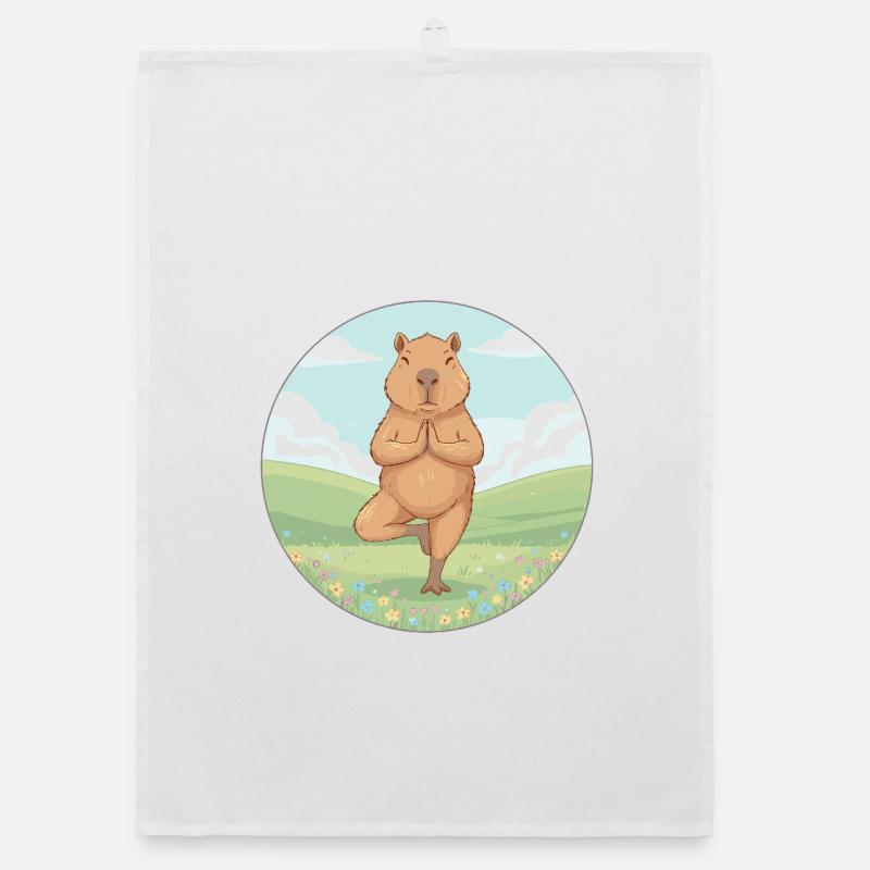 Yoga Capybara Rodent Doing Tree Pose Organic dish towel