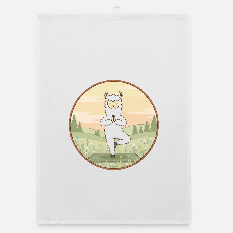 Yoga Llama Alpaca Doing Tree Pose Organic dish towel