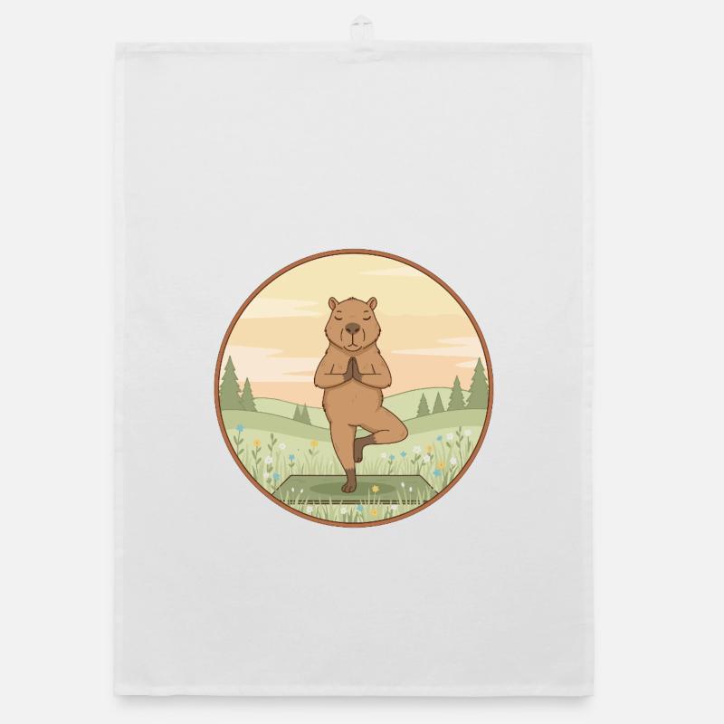 Yoga Capybara Rodent Doing Tree Pose Organic dish towel