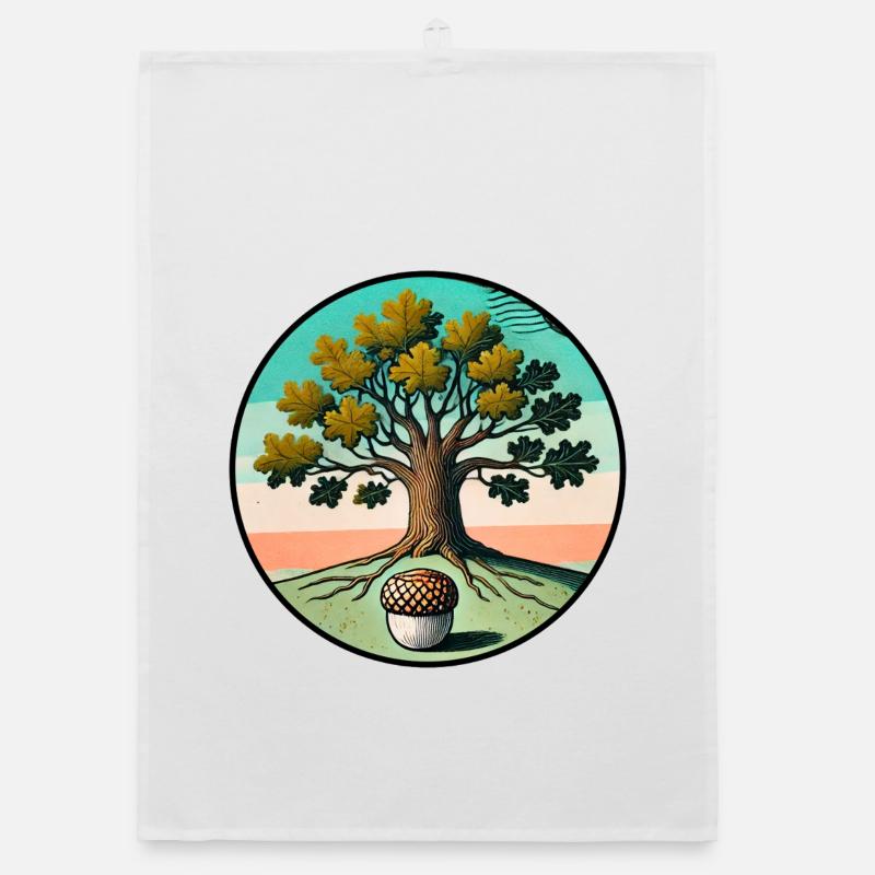 Retro-Baum des Lebens mit Eichel Organic Geschirrtuch