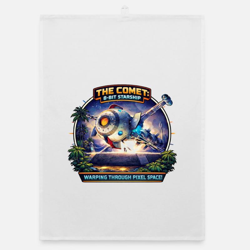 The Comet – 8-Bit Starship - Organic Geschirrtuch - Weiß
