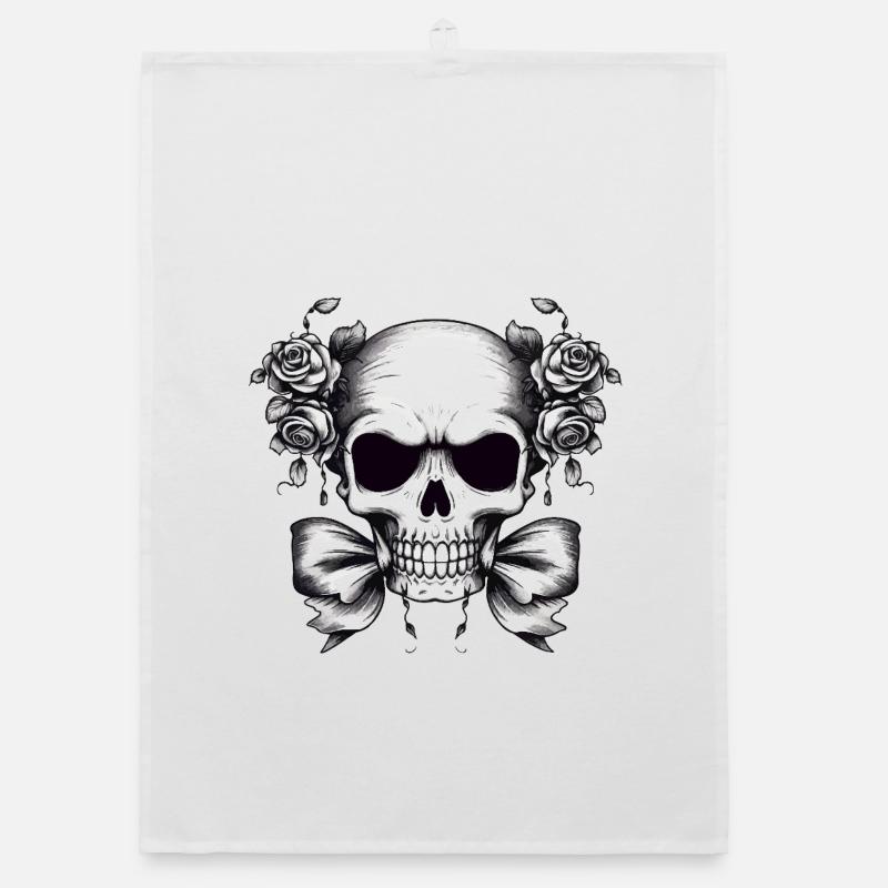 Skull Roses Contrast Design Organic dish towel