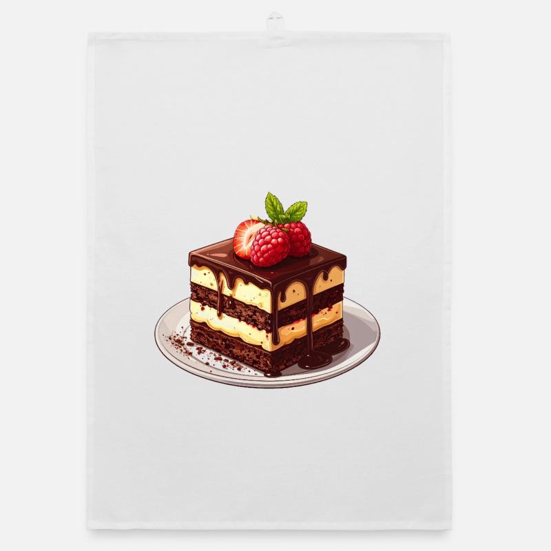 Chocolate cake with raspberry Organic dish towel