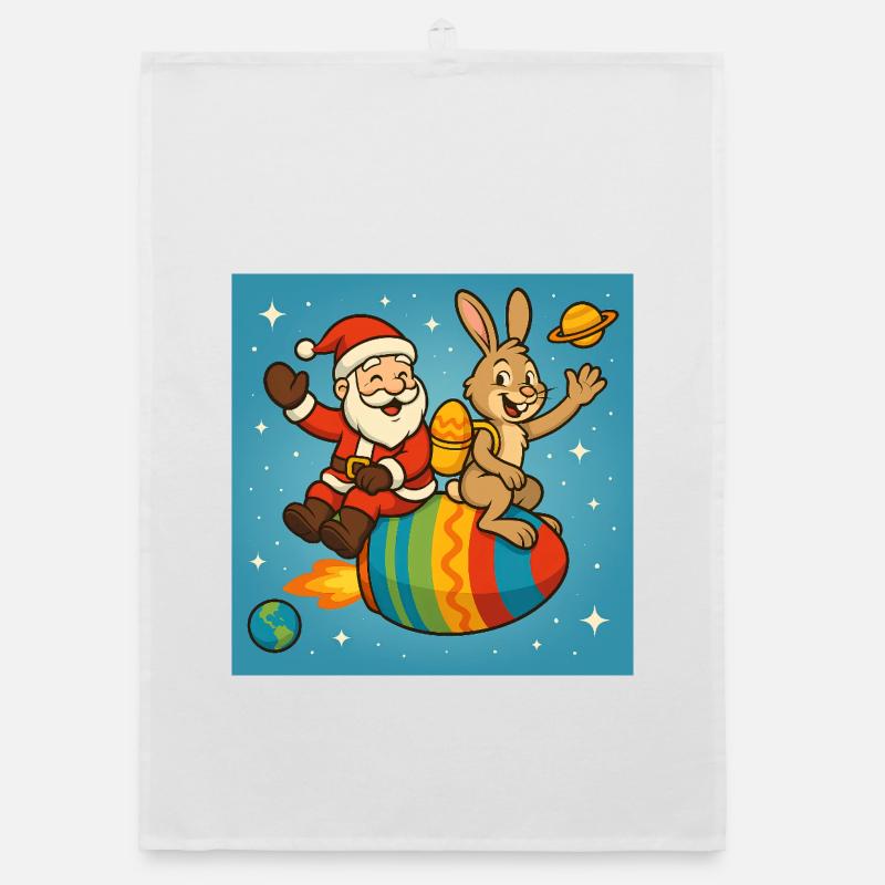 Le lapin de Noël de Pâques dans Star Flight - Torchon bio - blanc