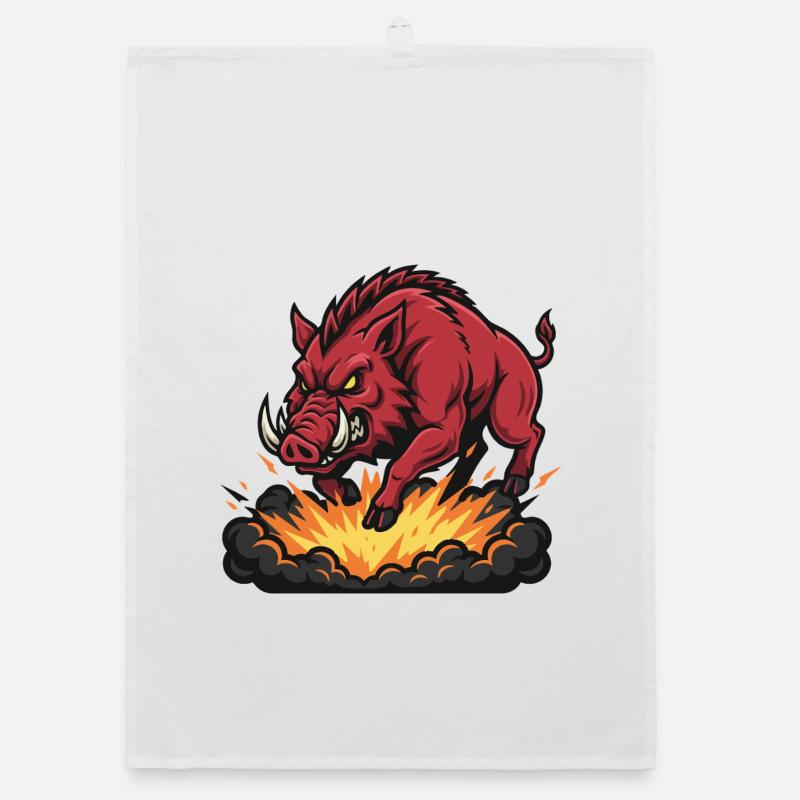 Red Boar Fire Blast Maskottchen Wildschwein Organic Geschirrtuch