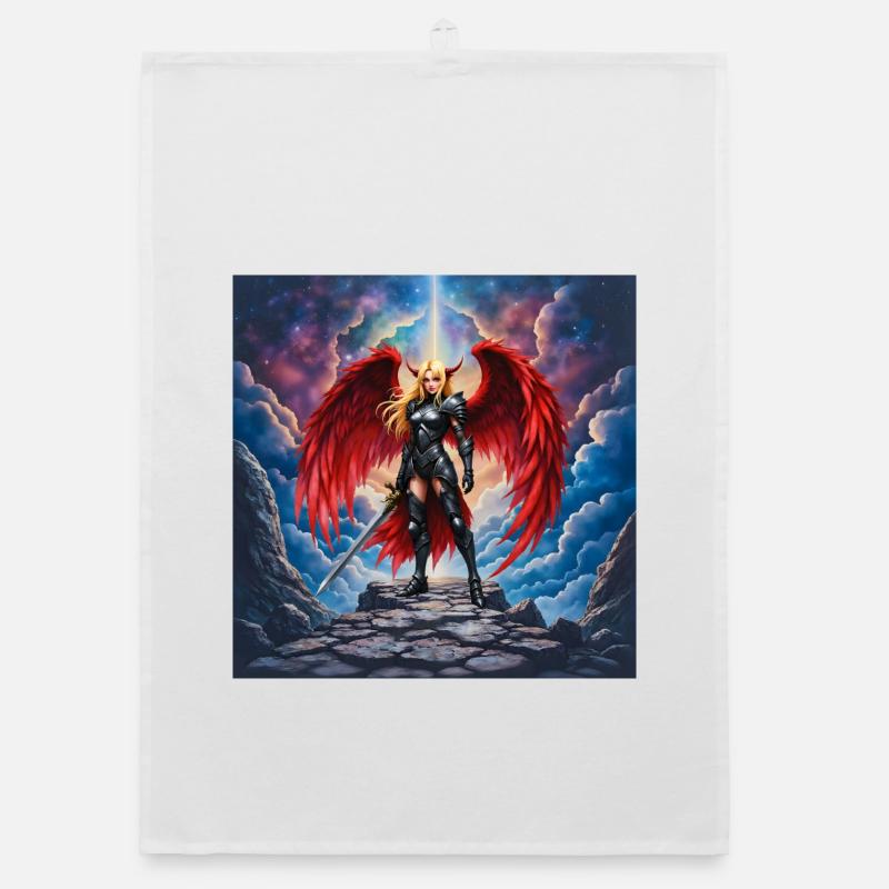 Winged Warrior in Red Armor Organic dish towel