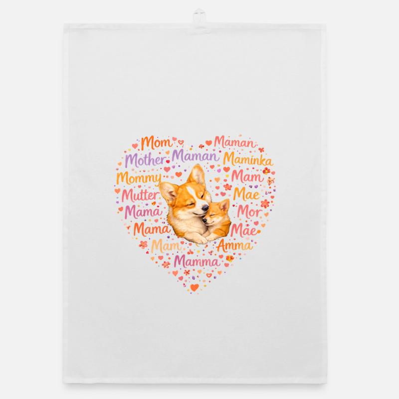 Corgi Mama Herz – Muttertag Geschenk Organic Geschirrtuch