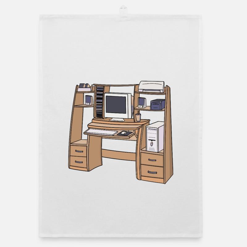 Retro Computer Desk Setup 90s 2000s Nostalgic Organic dish towel