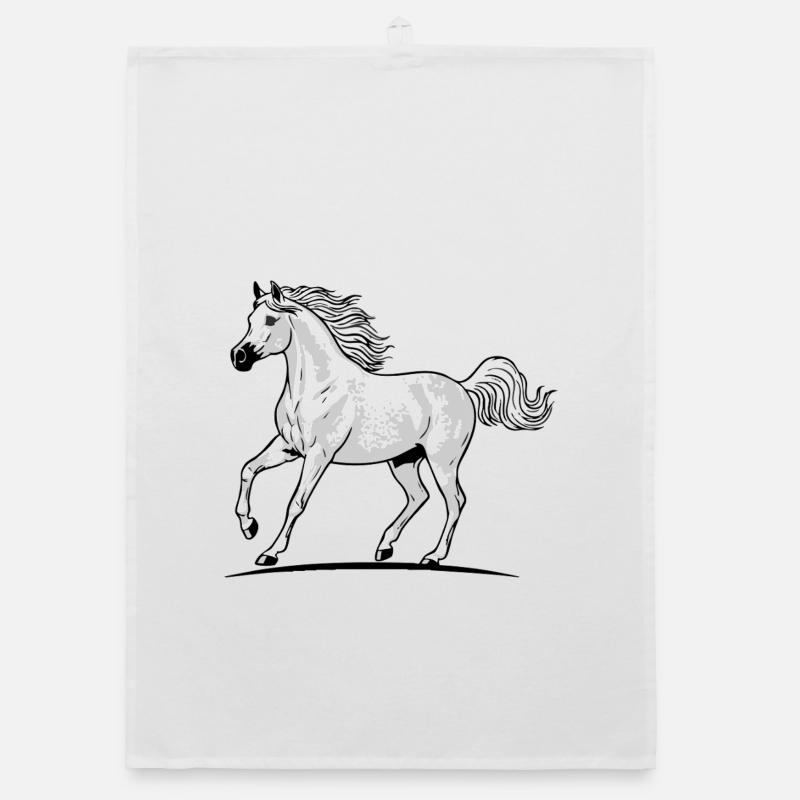 Cheval Blanc arabe Pommelé Trot Élégance Équestre - Torchon bio - blanc