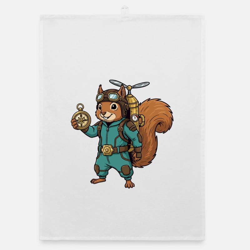 Squirrel Steampunk Aviator Jetpack Compass Organic dish towel