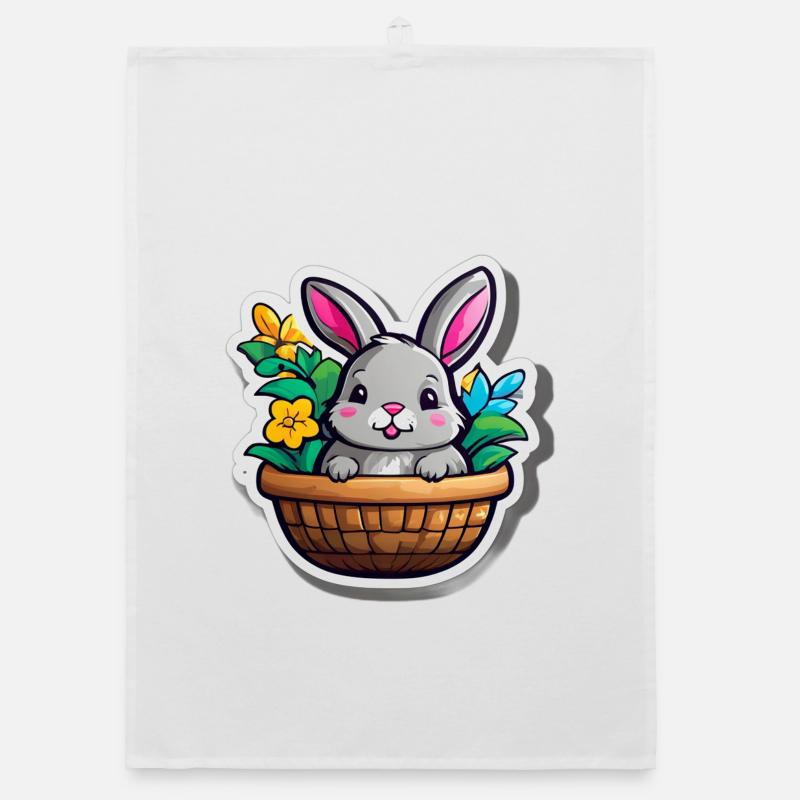 Spring Rabbit in Flower Basket Organic dish towel