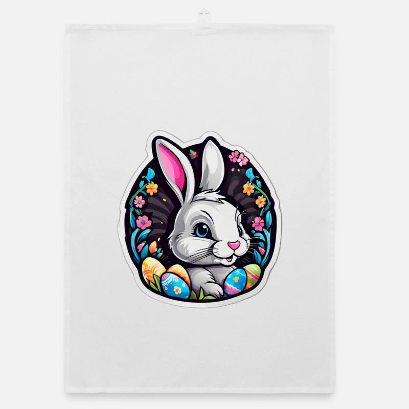 Spring rabbit and colorful eggs Organic dish towel