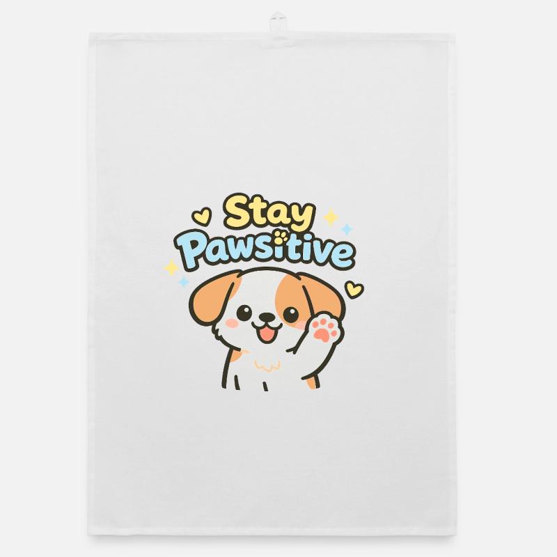 Reste Pawsitive – Caricature de chien mignon Torchon bio
