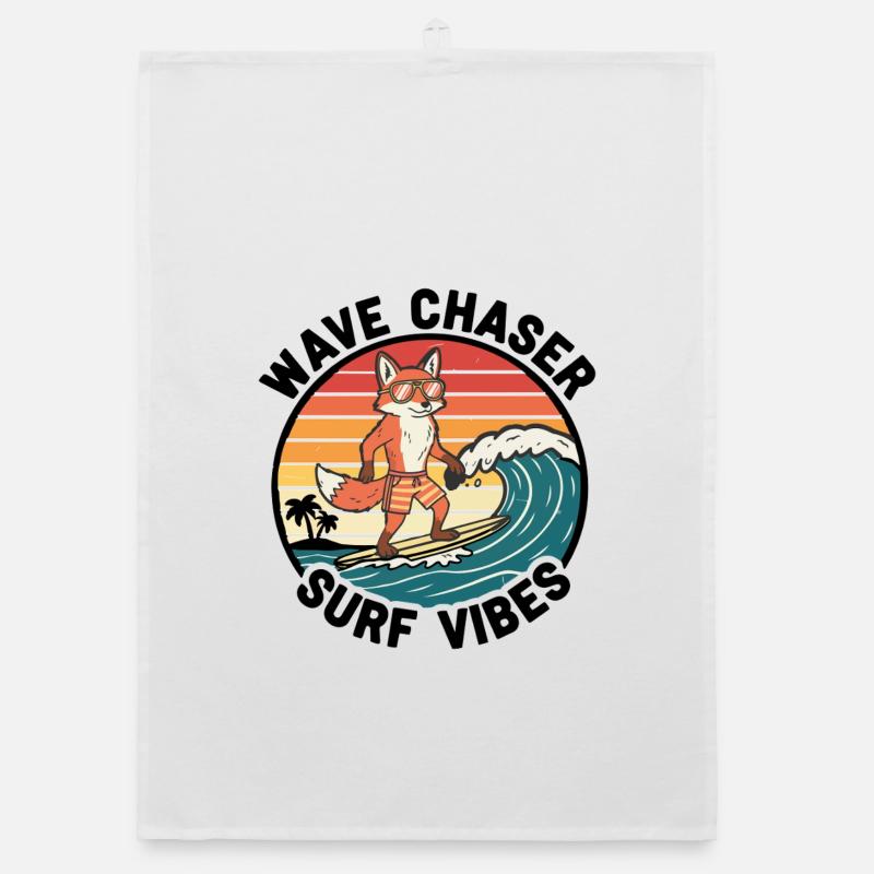 Fox Surfer Wave Chaser Surf Vibes Organic dish towel