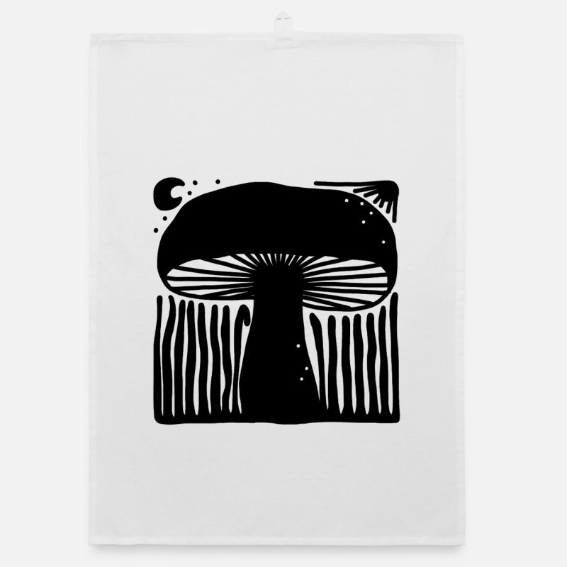 Illustration mystique de linogravure céleste en forme de champignon Torchon bio