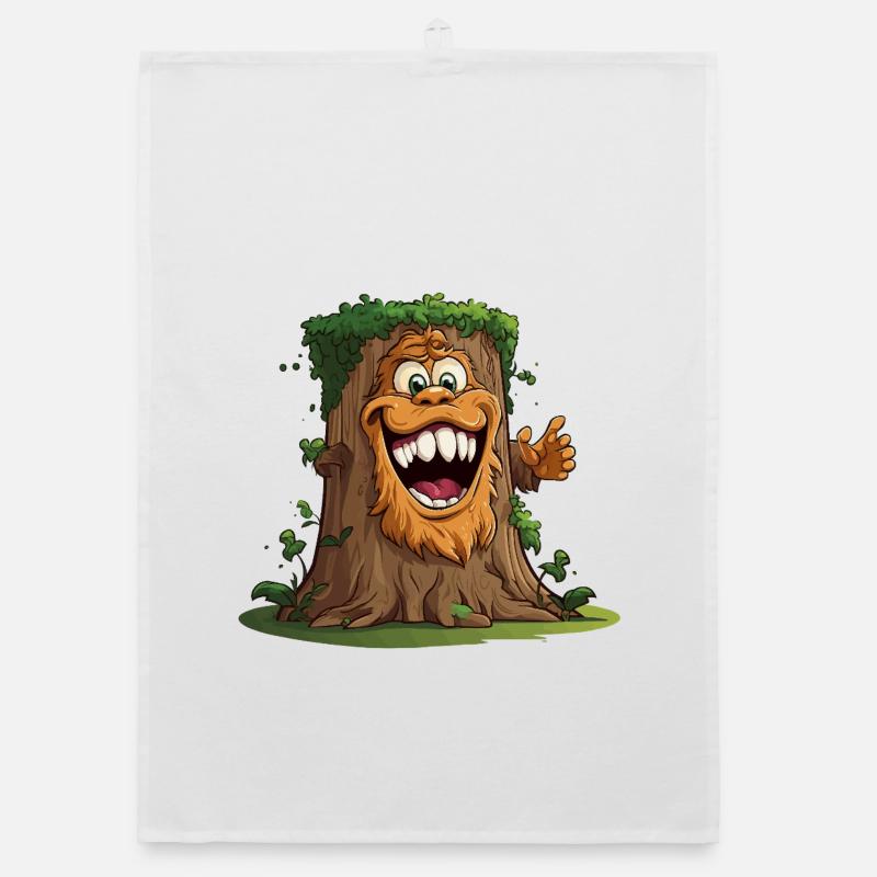 Giant tree with a broad grin Organic dish towel