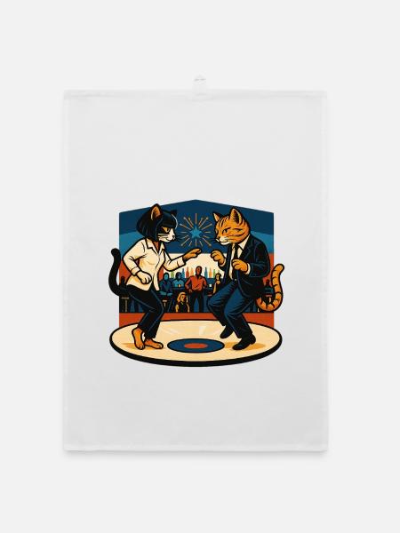 Zwei Retro-Katzen tanzen – Vintage Stil - Organic Geschirrtuch - Weiß - Vorne