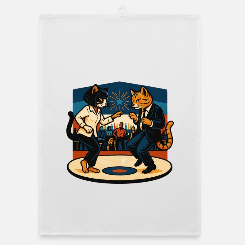 Zwei Retro-Katzen tanzen – Vintage Stil Organic Geschirrtuch