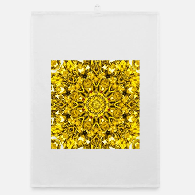 Yellow mandala radial pattern Organic dish towel
