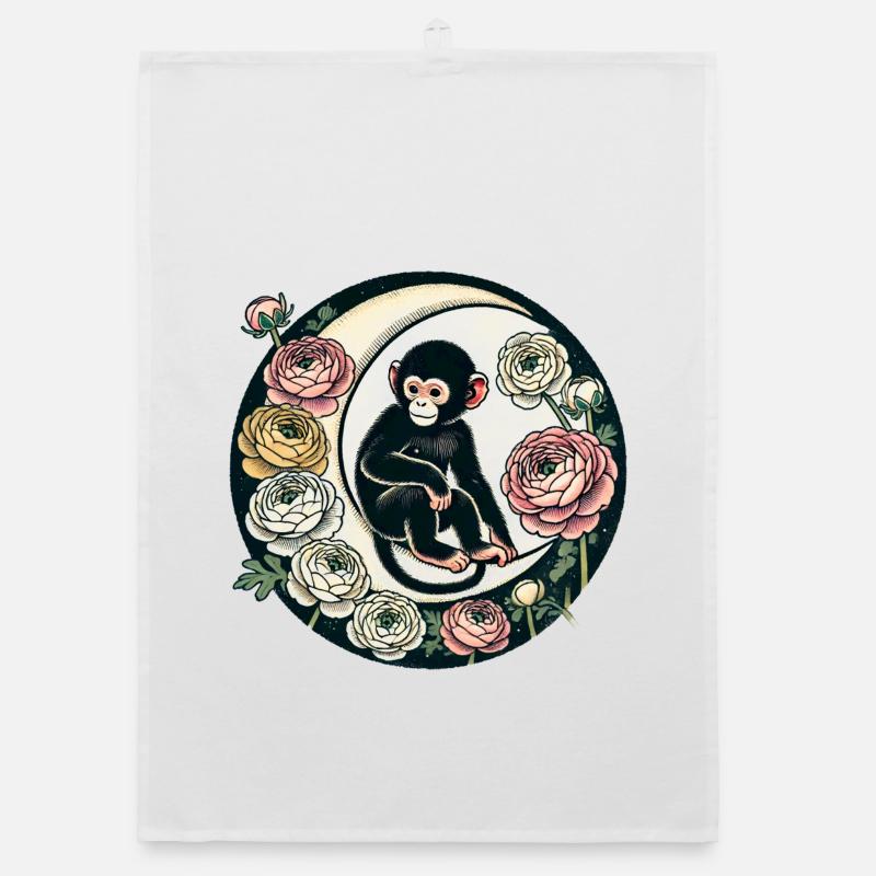 Cercle de singes et roses au clair de lune Torchon bio