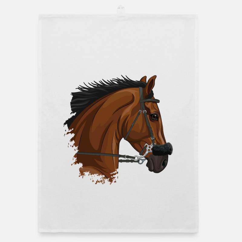 La tête d'un cheval bai avec un hackamore Torchon bio