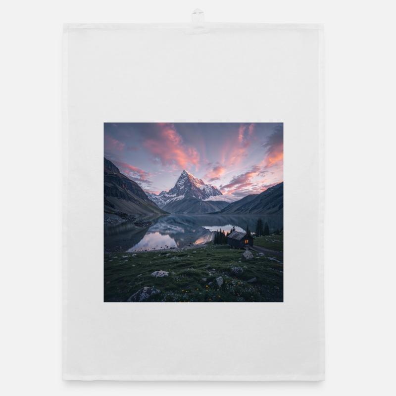 Alpine evening reflection Organic dish towel