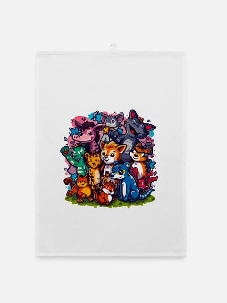 Animals Group Cartoon Colors - Organic dish towel - white - Front