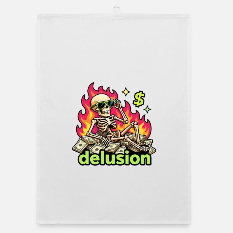 Flaming dollar skeleton delusion Organic dish towel